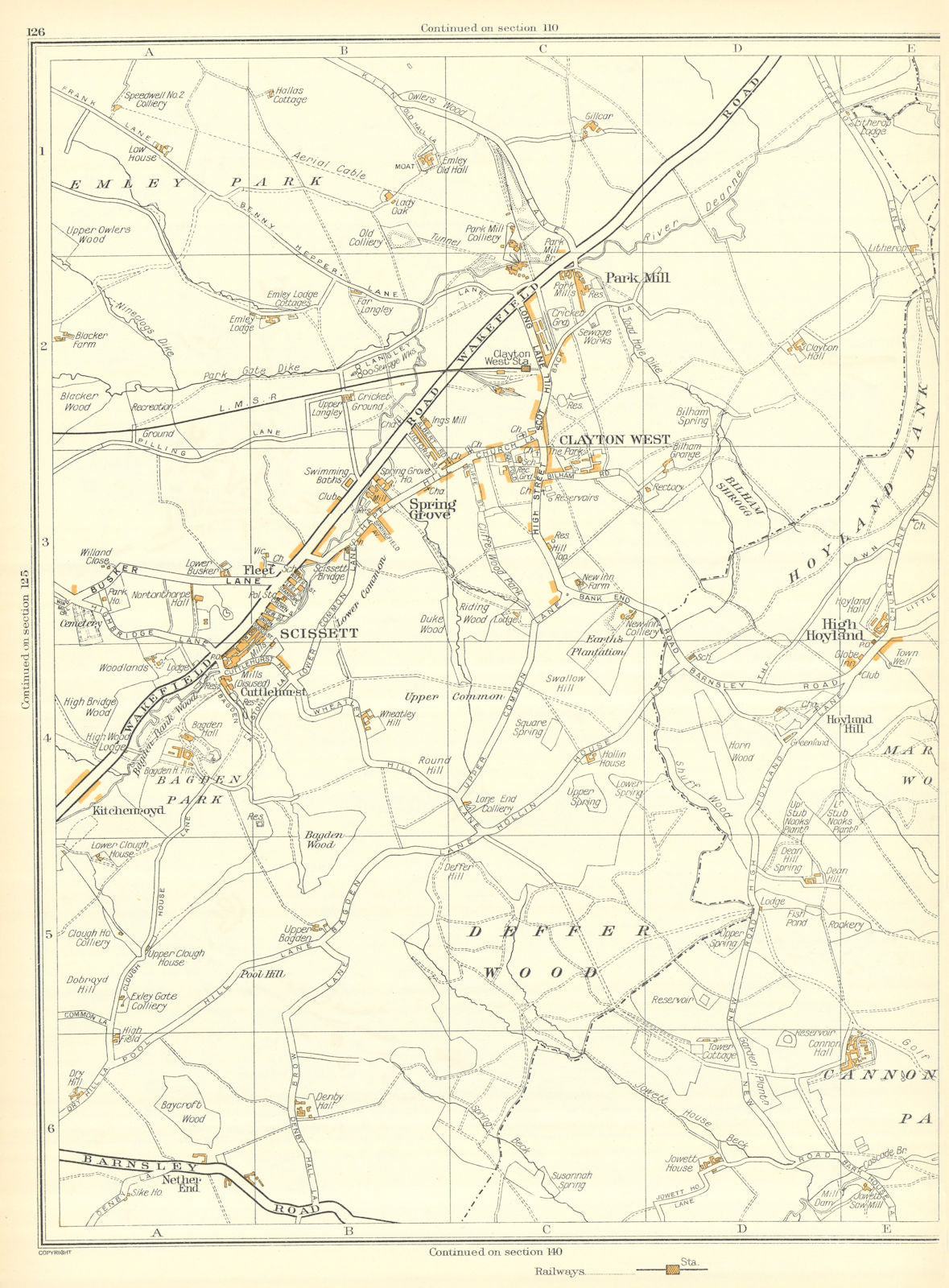 CLAYTON WEST Deffer Wood Clayton West Park Mill Scissett High Hoyland 1935 map